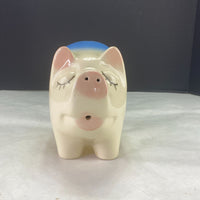 Vintage Smash Break Open Ceramic Piggy Bank Blue White