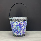 Shabby Hand Painted Boho Embossed Bucket Pail Planter