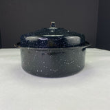 Vintage Speckled Enamelware Round Pot with Lid