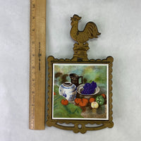 Vintage Metal and Tile Trivet Wall Hang Farmhouse Rooster Décor