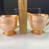 Vintage Fire King Peach Luster Laurel Leaf Creamer Sugar Set