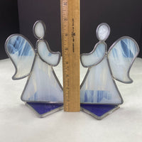 Vintage Leaded Stained Slag Glass Angel Candle Holders