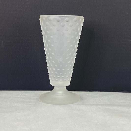 Vintage Indiana Glass Clear Satin Frosted Hobnail Flower Vase