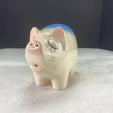 Vintage Smash Break Open Ceramic Piggy Bank Blue White