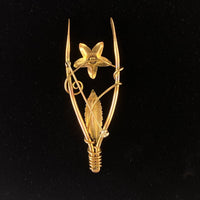 Vintage Gold Tone Wishbone Flower Brooch Pin with Rhinestone