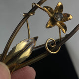 Vintage Gold Tone Wishbone Flower Brooch Pin with Rhinestone