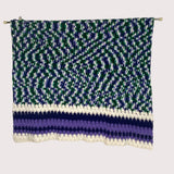 Hand Made Knit Afghan Blanket Blue Purple White Green 45x76