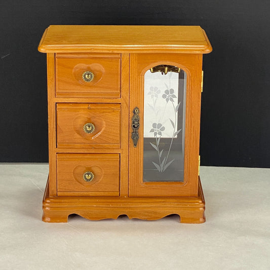Vintage Wood Jewelry Cabinet Music Box Love Me Tender