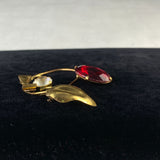 Vintage Gold Tone Fugazi Faux Stone Bow Leaf Brooch Pin