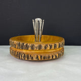 Vintage Wood Bark Tree Stump Nutcracker Bowl and Picks