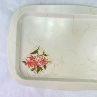 Vintage Plastic Serving Tray Gold Threads Pink Flowers