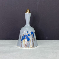 Vintage Otagiri Japan Gray Blue Gold Flower Royal Iris Handbell Bell
