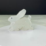 Vintage White Onyx Stone Carved Rabbit Figurine