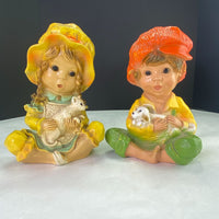 Vintage Universal Statuary Boy and Girl Figurine Statues 1974