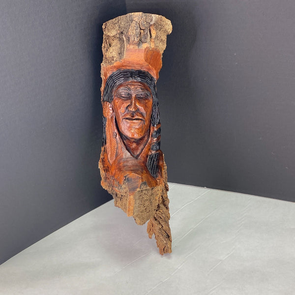 Vintage Hand Carved Wood Sculpture American Indian Tree Spirit Wall Decor