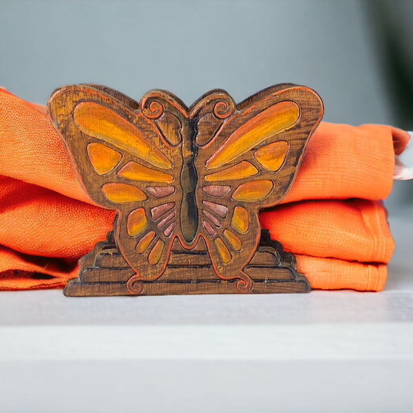 Vintage Painted Wood Butterfly Napkin Holder Rosemaling by Merge Inwood