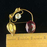 Vintage Gold Tone Fugazi Faux Stone Bow Leaf Brooch Pin