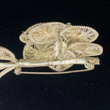 Vintage Spun Wire Silver Tone Flower Faux Pearl Brooch Pin