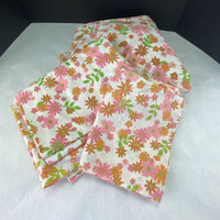 Vintage Perma Prest Pink Orange Flower Full Bed Fitted Flat Sheets Pillow Case