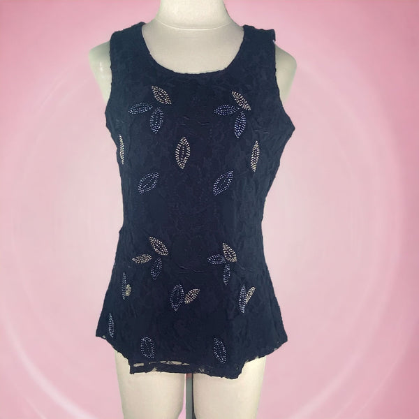 Coldwater Creek Beaded Lace Tank Navy Size Small 8