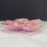 Vintage Mid Century California Pottery 291 Shell Chip Dip Tray Pink Gold Tone