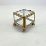 Vintage Lead Brass Curio Mirror Etched Bird Trinket Ring Box