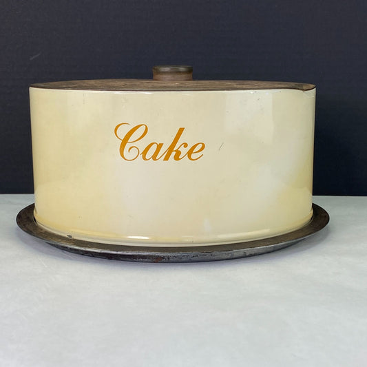 Vintage Decoware Cake Carrier Storage Tin Brown Beige