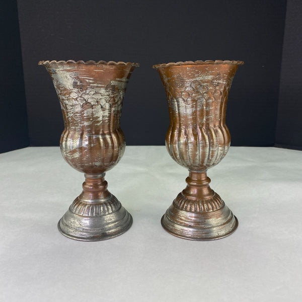 Vintage Tin Washed Copper Chalice Goblet Candle Holder Set of 2