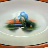 Vintage Noritake Morimura Hand Painted Orange Band Trees Oval Bowl Dish