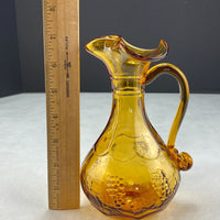 Vintage Amber Glass Embossed Grapes Cruet Pitcher