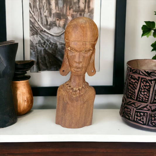 Vintage Carved Wood Head Sculpture Tanzania African