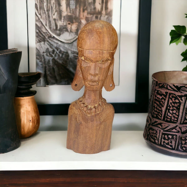 Vintage Hand Carved Wood Sculpture Tanzania African Tribal Head