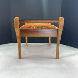 Vintage Retro Upholstered Wood Foot Stool Orange Green Floral