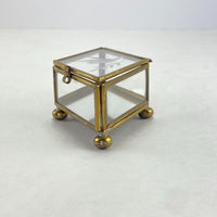 Vintage Lead Brass Curio Mirror Etched Bird Trinket Ring Box
