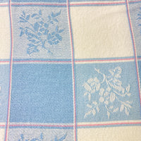 Blue White Floral Checkered Cotton Rectangle Tablecloth 4 Napkins