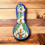Hand Painted Redware Clay Spoon Rest Calla Lily Flower