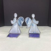 Vintage Leaded Stained Slag Glass Angel Candle Holders