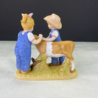 Vintage Denim Days Barnyard Baby Cow Home Interior Figurine 1998