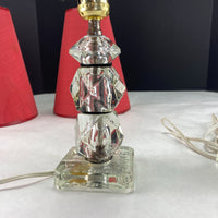 Vintage Glass Boudoir Table Lamps Red Lampshades Set of 2