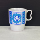 Vintage Stackable Coffee Cup White Blue Flower Stylecraft Japan