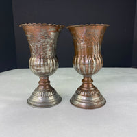 Vintage Tin Washed Copper Chalice Goblet Candle Holder Set of 2