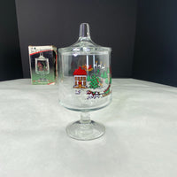 Vintage The Joy Of Christmas Glass Footed Candy Jar Carlton Glass 1987