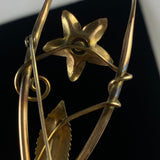 Vintage Gold Tone Wishbone Flower Brooch Pin with Rhinestone