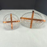 Painted Copper Metal Handled Glass Tray Set of 2