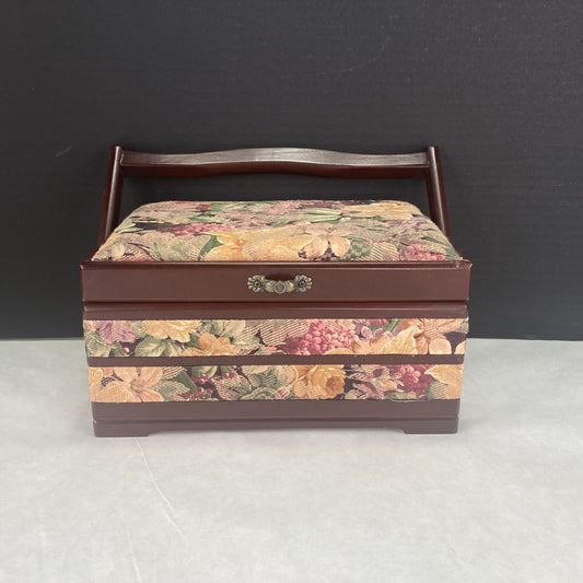 Tapestry Sewing Craft Box Basket with Divided Tray Swing Handle
