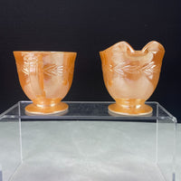 Vintage Fire King Peach Luster Laurel Leaf Creamer Sugar Set