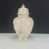 Vintage Ivory Ginger Jar Floral Mums Gold Gilt Japan