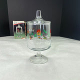 Vintage The Joy Of Christmas Glass Footed Candy Jar Carlton Glass 1987