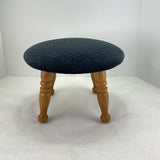 Vintage Round Wood Black Fabric 4 Spindle Leg Foot Stool