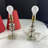 Vintage Glass Boudoir Table Lamps Red Lampshades Set of 2